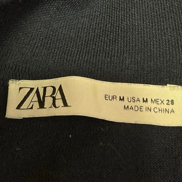 Zara Women's Blue Wool 3/4 Sleeve Button Front Collar Polo Sweater Shirt Top M - Picture 3 of 4